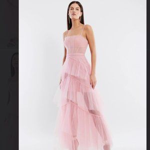 OLY TIERED RUFFLE TULLE EVENING GOWN